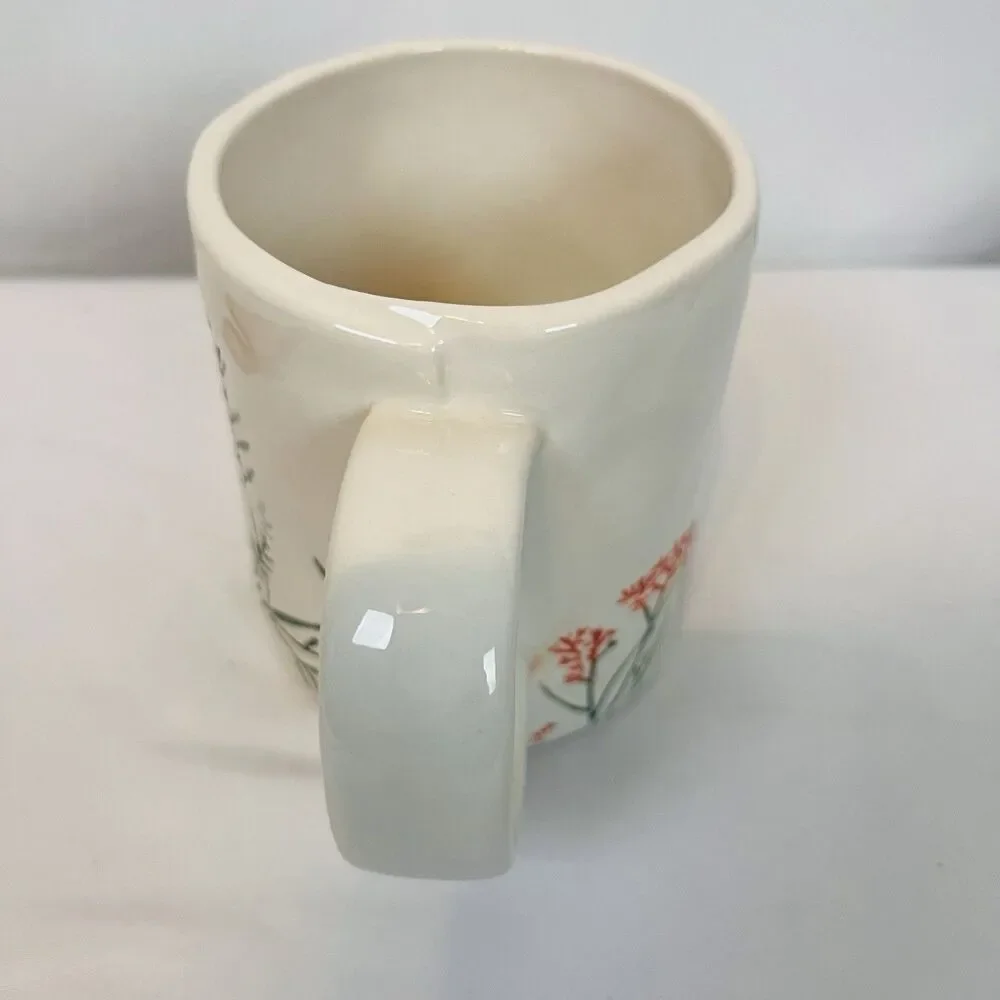 Anthropologie Dagny Initial W 16oz Mug Botanical Imprint White Hand Painted Flaw